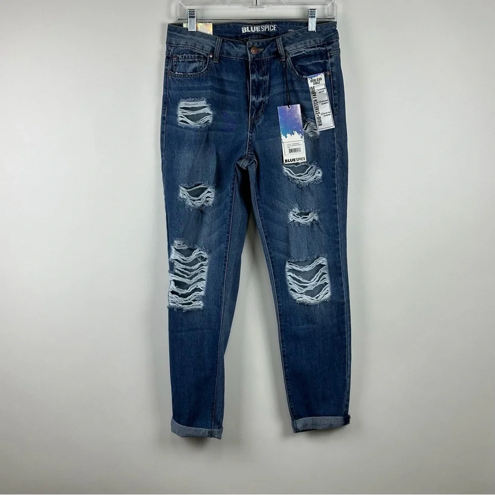 Blue Spice Women's Medium Wash Ankle Mom Jean